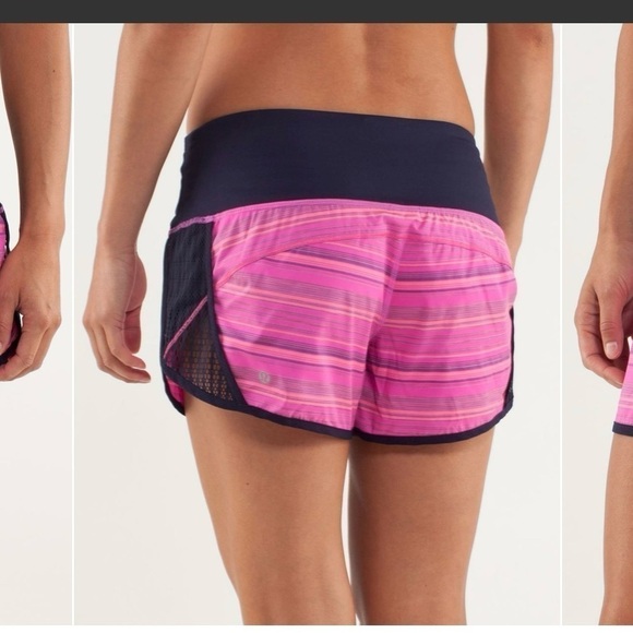 Lululemon Run Sun Sprinter Elevation Stripe Pow Pink Deep Indigo Short Size 4 - Picture 3 of 16